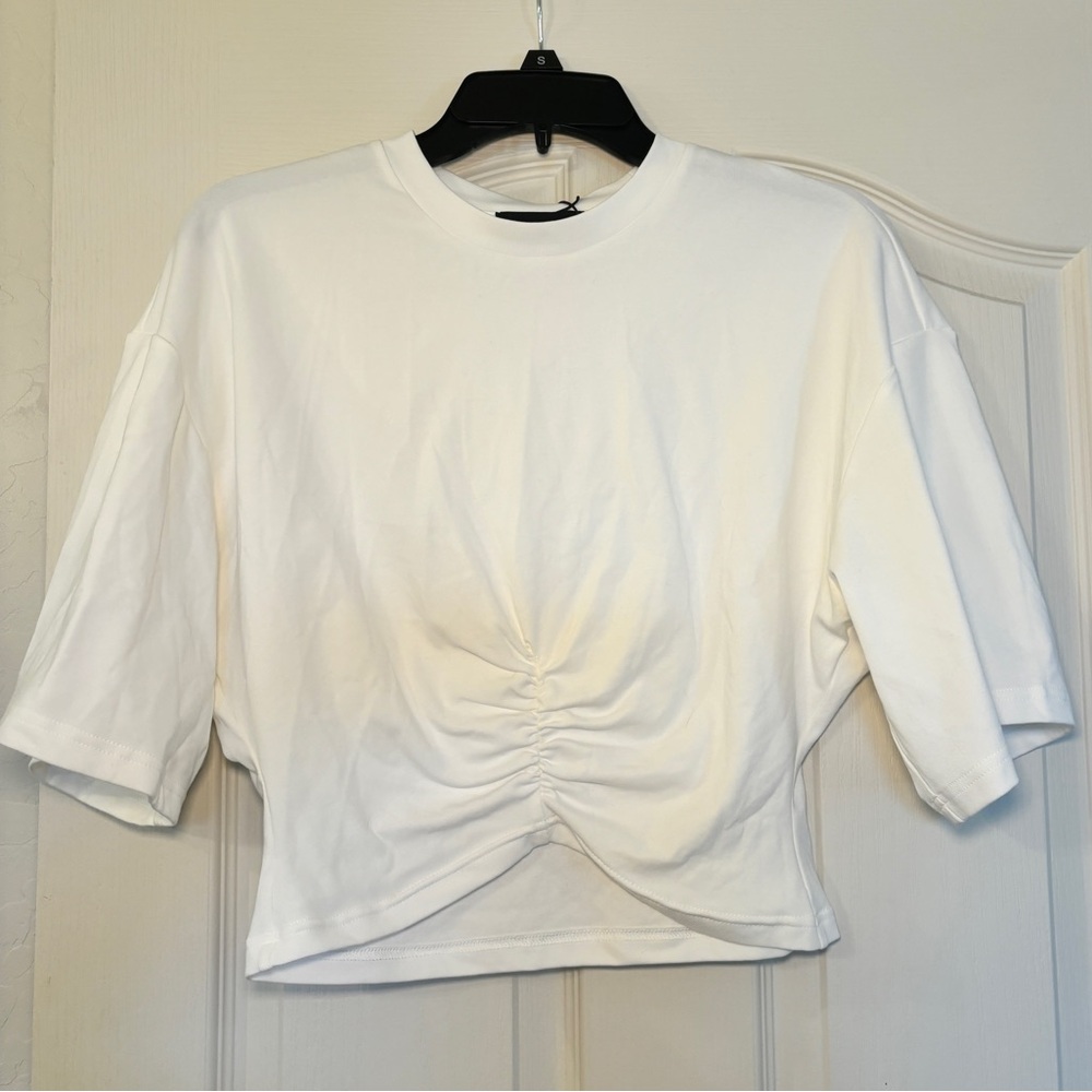 white drop shoulder cropped tshirt